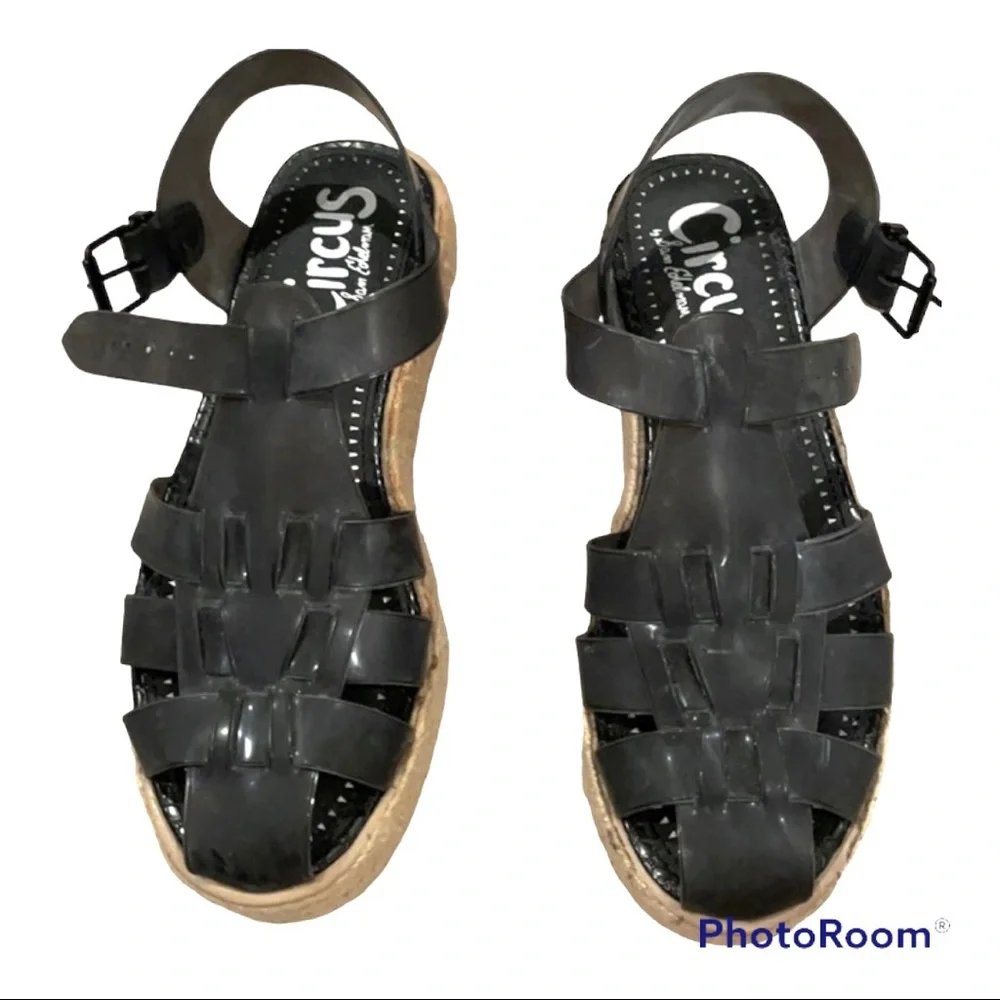 Sam Edelman Black Jelly Fisherman Espadrille Platform Sandals Sz. 7